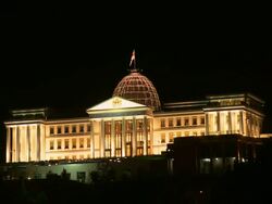 MS View of Georgia presidential palace at night / Tbilisi,Georgia Stock Footage