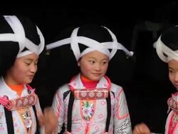 Local girls in traditional chinese costumes, Sugao, Guizhou Province, China, Asia Stock Footage