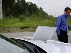 MS Man talking on bluetooth / Portland, ME, United States Stock Footage