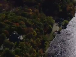 MS AERIAL ZI Ferry boats in small dock at Gillette Castle State Park / Connecticut, United States Stock Footage
