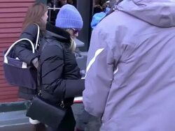 Kristen Bell is rushed from Sky Lodge in Park City Stock Footage