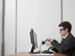 Stop Motion shot of employee agressed and blown away by boss's voice Stock Footage