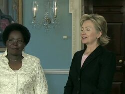 March 2009 WS ZI ZO Hillary Clinton, U.S. Secretary of State, and South African Foreign Minister, Nkosazana Dlamini-Zuma, making press statement after earlier meeting/ Washington D.C., USA/ AUDIO Stock Footage