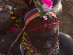 Maasai Ceremony - Young warriors preparing for ceremony, WITH AUDIO Stock Footage