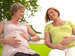 HD: Pregnant Friends Talking In The Park Stock Footage