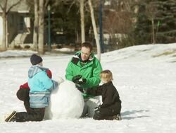 Family buiiding a snowman Stock Footage