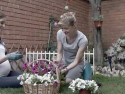 HD: Lesbian Couple Gardening In A Backyard. Stock Footage