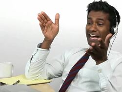 Charismatic Guy On Headset, Excited Stock Footage