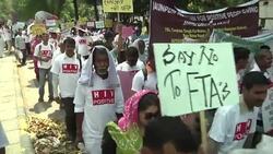 Activists and health industry workers rally against free trade pact with EU News Clip