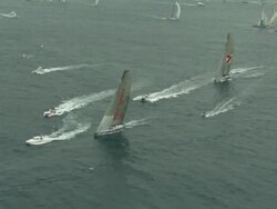 Brokenwood amongst competitors in the 2009 Sydney to Hobart Yacht Race: the 54ft yacht sailed by Sailors with Disabilities. Skippered by David Pescud, Sydney, Australia Stock Footage