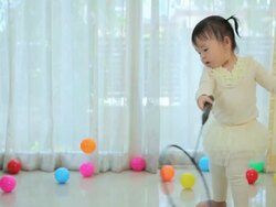 little girl playing children tennis Stock Footage