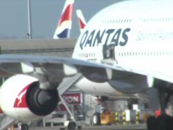 Grounded Qantas airplanes at Heathrow News Clip