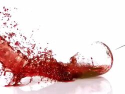 MS SLO MO Glass of red wine falling on floor and splashing wine / Vieux, Normandy, France  Stock Footage