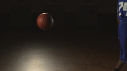 A male basketball player dribbles a ball on a gym court and then drops the ball and walks away. Stock Footage