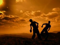 SLOW-MOTION CRANE: Kickboxing At Sunset Stock Footage