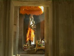 Block Shot Side View Buddha Angkor Wat Siem Reap Cambodia Stock Footage
