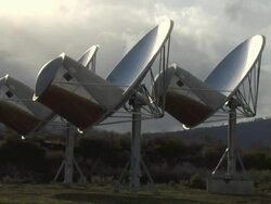 MS Shot of Three radars sides moving synchro in dark light / Lassen, Shasta California, United States Stock Footage