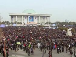 WS View of People at National Assembly (Ceremony for New President) / Seoul, Seoul, South Korea Stock Footage