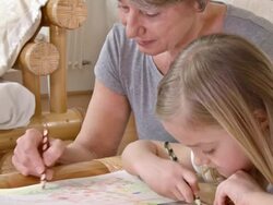 HD: Adorable Girl Drawing With Her Grandmother Stock Footage