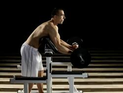 EZ Barbell Biceps Curl Stock Footage