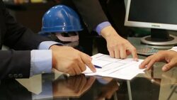 Project manager discussing with team leaders Stock Footage