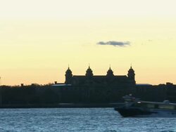 WS View of Ellis Island at sunset / New York City, New York, USA Stock Footage