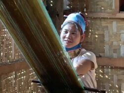 MS Shot of Young woman weaving / Inle Lake, Shan State, Myanmar   Stock Footage
