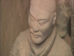 CU Terracotta Warrior face, Museum of Qin, Xian, China Stock Footage