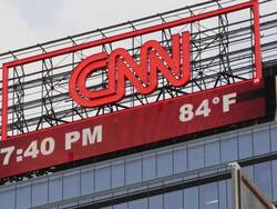 The CNN billboard in Columbus Circle with Time and Temperature.  Clock changes Stock Footage