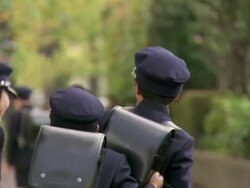 MS TS Shot of Asian boy pupils in uniform walking to school / Tokyo, Japan Stock Footage