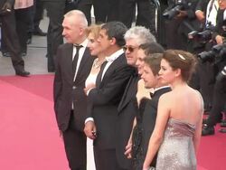Jean Paul Gaultier (L), Marisa Paredes, Antonio Banderas, Pedro Stock Footage