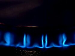 CU R/F Shot of Blue Flame from Gas Cooker / Vieux Pont, Normandy, France  Stock Footage