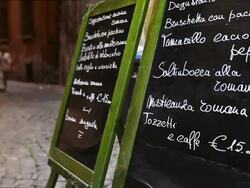 Restaurant Menu on the Street in Rome Video HD Stock Footage
