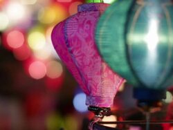 CU Lanterns with out of focus people in background Stock Footage