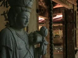 MS Shot of Ksitigarbha and its sounds at Mount  Treasures / Misasa, Tottori Prefecture, Japan  Stock Footage