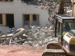 MS Demolition of apartment block / Saarburg, Rhineland-Palatinate, Germany Stock Footage