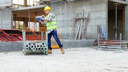 Construction worker on construction site Stock Footage