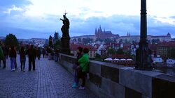 Charles Bridge in Prague at sunsent Stock Footage