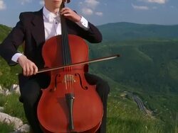 CRANE: Young Man Playing Cello Stock Footage