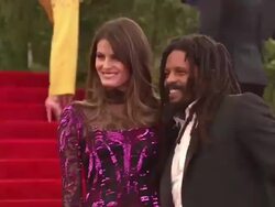 Isabeli Fontana and Rohan Marley at "Schiaparelli And Prada: Impossible Conversations" Costume Institute Gala Stock Footage