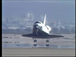 tracking shot of Space Shuttle Atlantis landing Stock Footage
