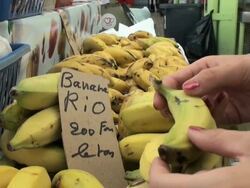 Woman's hands checking the quality of some bananas at market Stock Footage