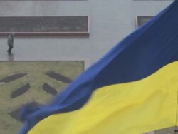 Ukrainian flag flying Stock Footage