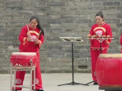 LS PAN Chinese folk music-using various percussion instruments/xian,shaanxi,China Stock Footage