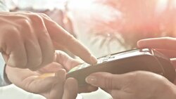 SLO MO making the transaction with POS terminal Stock Footage