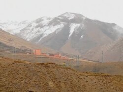 WS View of atlas mountains with small buildings / Marrakech, Tensift, Morocco  Stock Footage