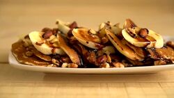 almond and bananas pancake with chocolate Stock Footage
