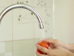 Hands washing tomato Stock Footage
