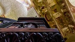 MS POV Inner part of Abbey church of Saint-Savin(UNESCO World Heritage) / Saint-Savin, Poitou-Charentes, France Stock Footage