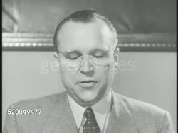 1951: YAKOV MALIK: VS Soviet ambassador to the United Nations Yakov Malik (1906-1980) sitting at desk in office, speaking about ceasefire (SOT), '... sincere desire to put an end to the bloody fighting in Korea.' Korean War, UN Instructional Video